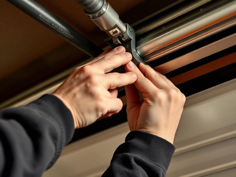 Repair garage door service - professional technician at work